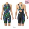 アリーナARENA競泳水着ジュニア女子WA承認モデルレーシングワンピーススパッツオープンバックハーフレッグオールインワンAQUARACINGAQUASTRIPE-D2025年秋冬モデルAS5FRC61Gfinaマークあり