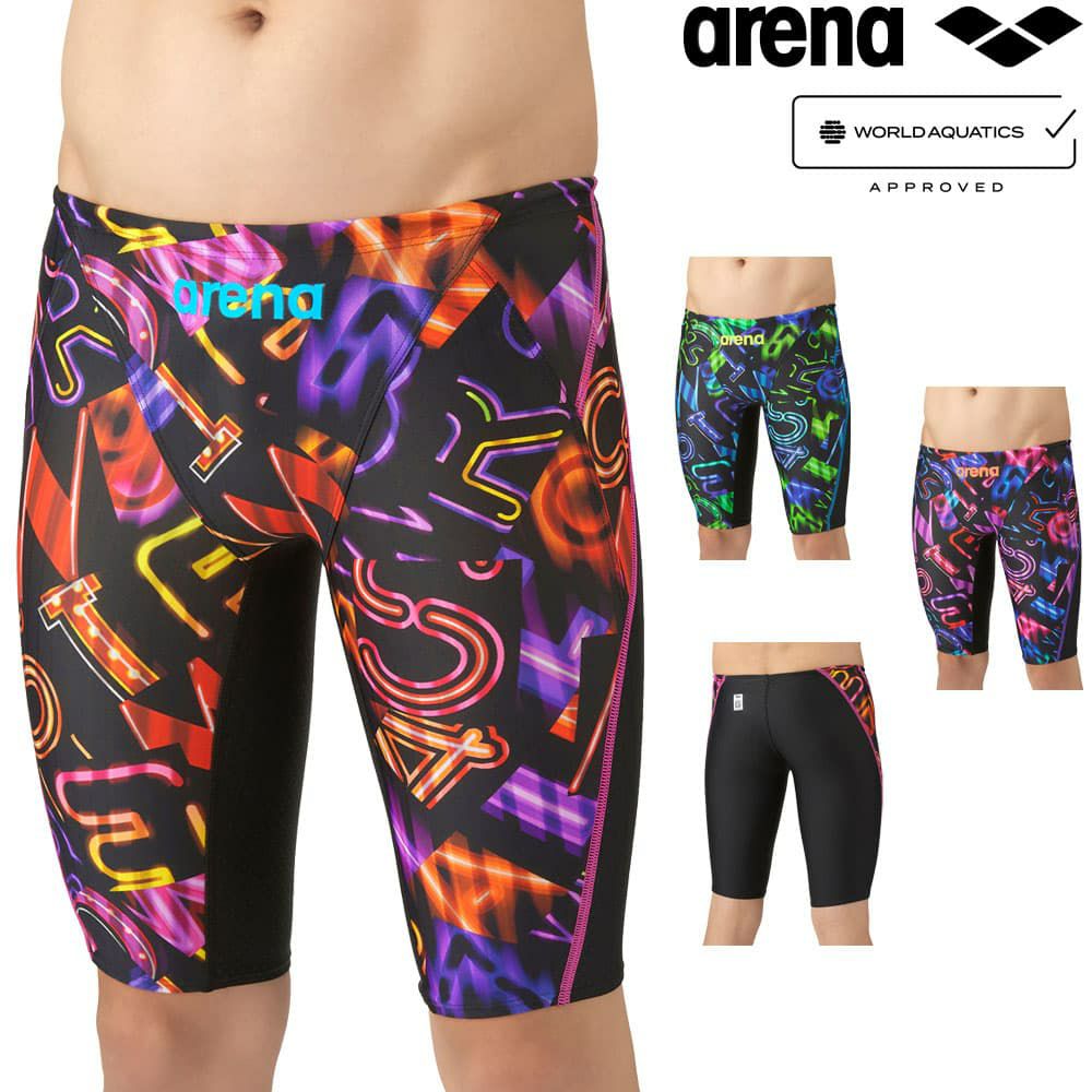 アリーナARENA競泳水着メンズWA承認モデルレーシングスパッツハーフレッグAQUARACINGAQUASTRIPE-D2025年秋冬モデルAS5FRC62Mfinaマークあり