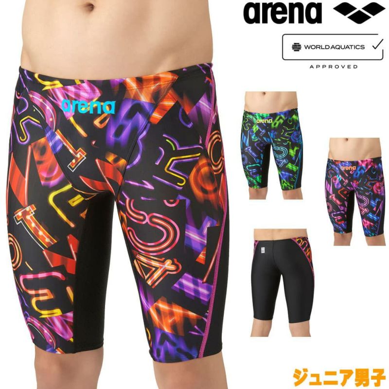 アリーナARENA競泳水着ジュニア男子WA承認モデルレーシングスパッツハーフレッグAQUARACINGAQUASTRIPE-D2025年秋冬モデルAS5FRC62Bfinaマークあり