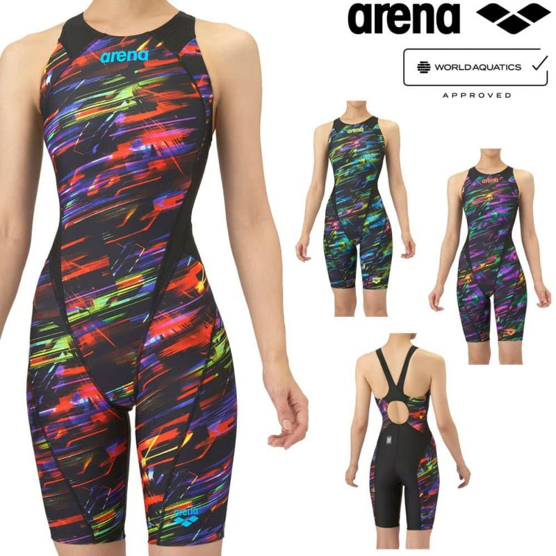 アリーナARENA競泳水着レディースWA承認モデルレーシングワンピーススパッツオープンバックハーフレッグオールインワンAQUARACINGECOAQUASTRIPE-D2025年秋冬モデルAS5FRC63Lfinaマークあり
