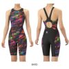 アリーナARENA競泳水着レディースWA承認モデルレーシングワンピーススパッツオープンバックハーフレッグオールインワンAQUARACINGECOAQUASTRIPE-D2025年秋冬モデルAS5FRC63Lfinaマークあり