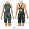 アリーナARENA競泳水着レディースWA承認モデルレーシングワンピーススパッツオープンバックハーフレッグオールインワンAQUARACINGECOAQUASTRIPE-D2025年秋冬モデルAS5FRC63Lfinaマークあり