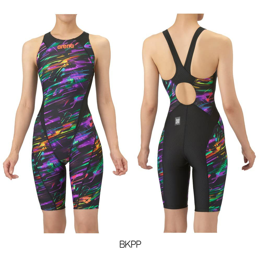 アリーナARENA競泳水着レディースWA承認モデルレーシングワンピーススパッツオープンバックハーフレッグオールインワンAQUARACINGECOAQUASTRIPE-D2025年秋冬モデルAS5FRC63Lfinaマークあり