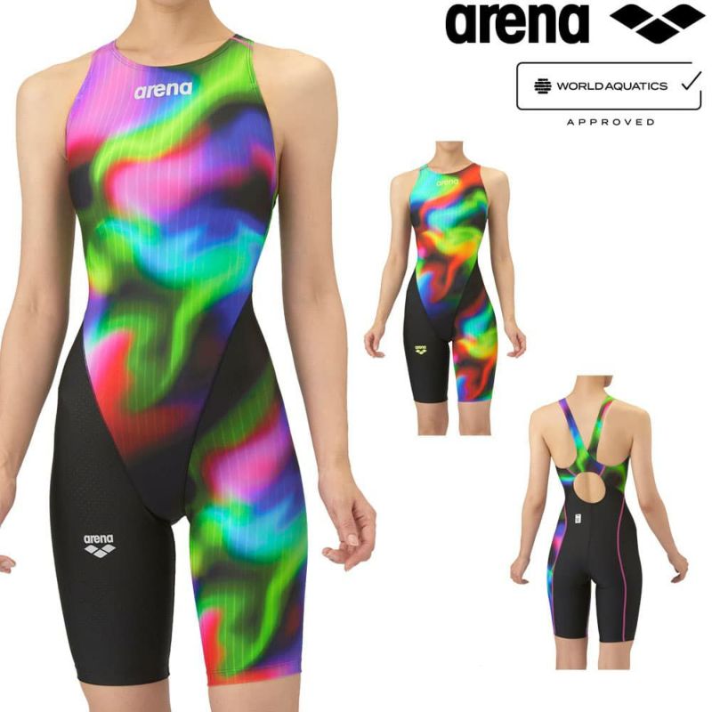 アリーナARENA競泳水着レディースWA承認モデルレーシングワンピーススパッツオープンバックハーフレッグオールインワンAQUARACINGAQUASTRIPE-D2025年秋冬モデルAS5FRC65Lfinaマークあり