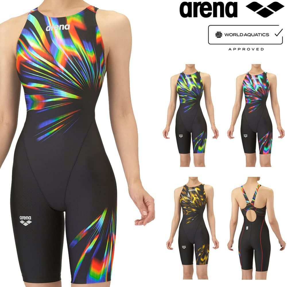 アリーナARENA競泳水着レディースWA承認モデルレーシングワンピーススパッツオープンバックハーフレッグオールインワンAQUARACINGAQUASTRIPE-D2025年秋冬モデルAS5FRC66Lfinaマークあり