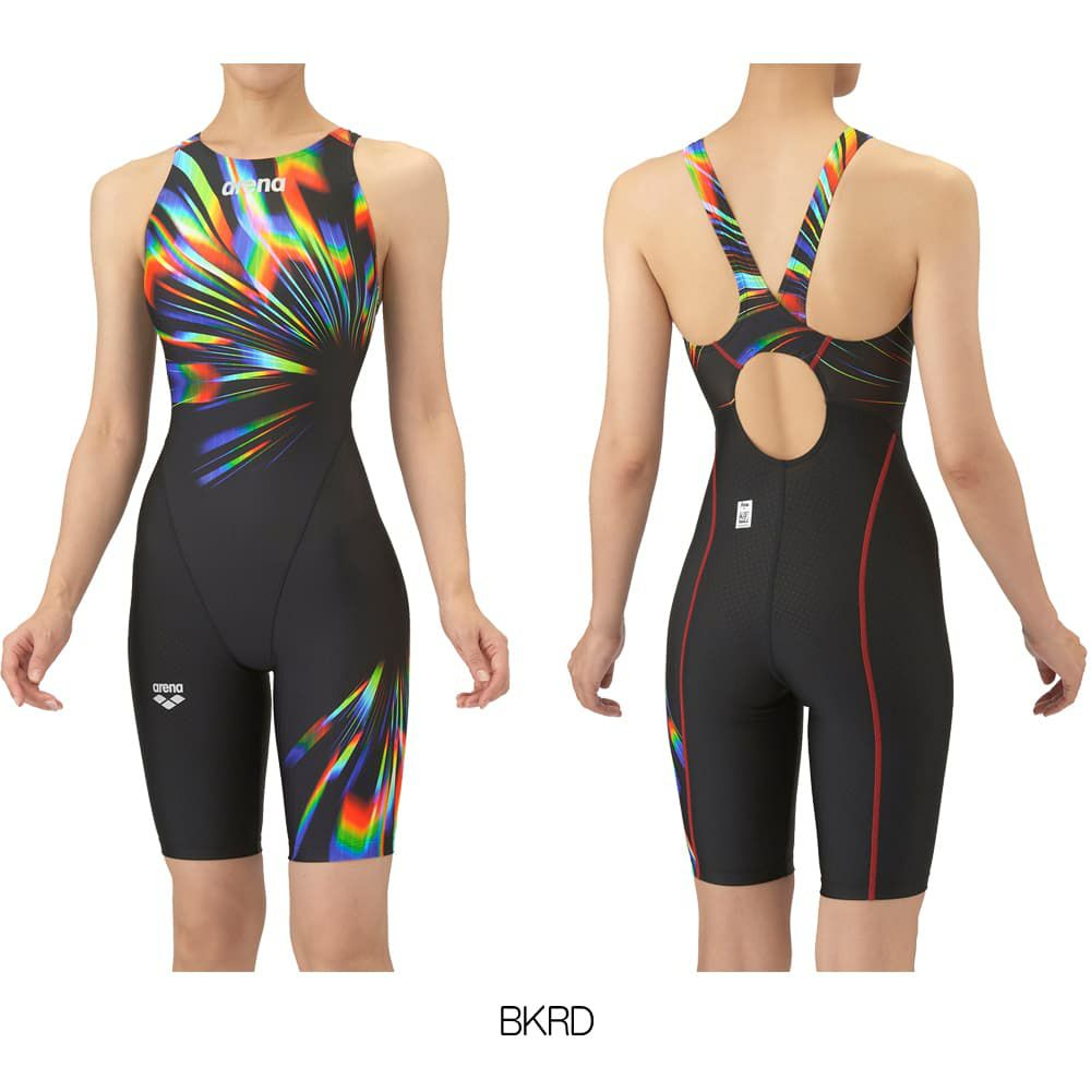 アリーナARENA競泳水着レディースWA承認モデルレーシングワンピーススパッツオープンバックハーフレッグオールインワンAQUARACINGAQUASTRIPE-D2025年秋冬モデルAS5FRC66Lfinaマークあり