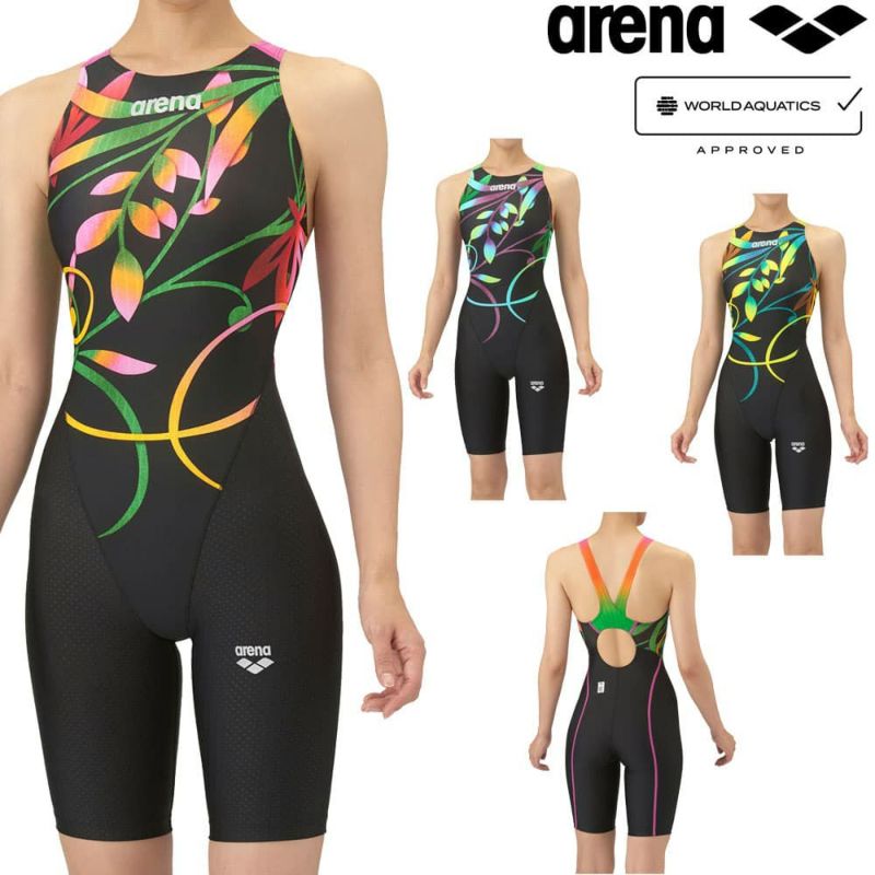 アリーナARENA競泳水着レディースWA承認モデルレーシングワンピーススパッツオープンバックハーフレッグオールインワンAQUARACINGAQUASTRIPE-D2025年秋冬モデルAS5FRC67Lfinaマークあり