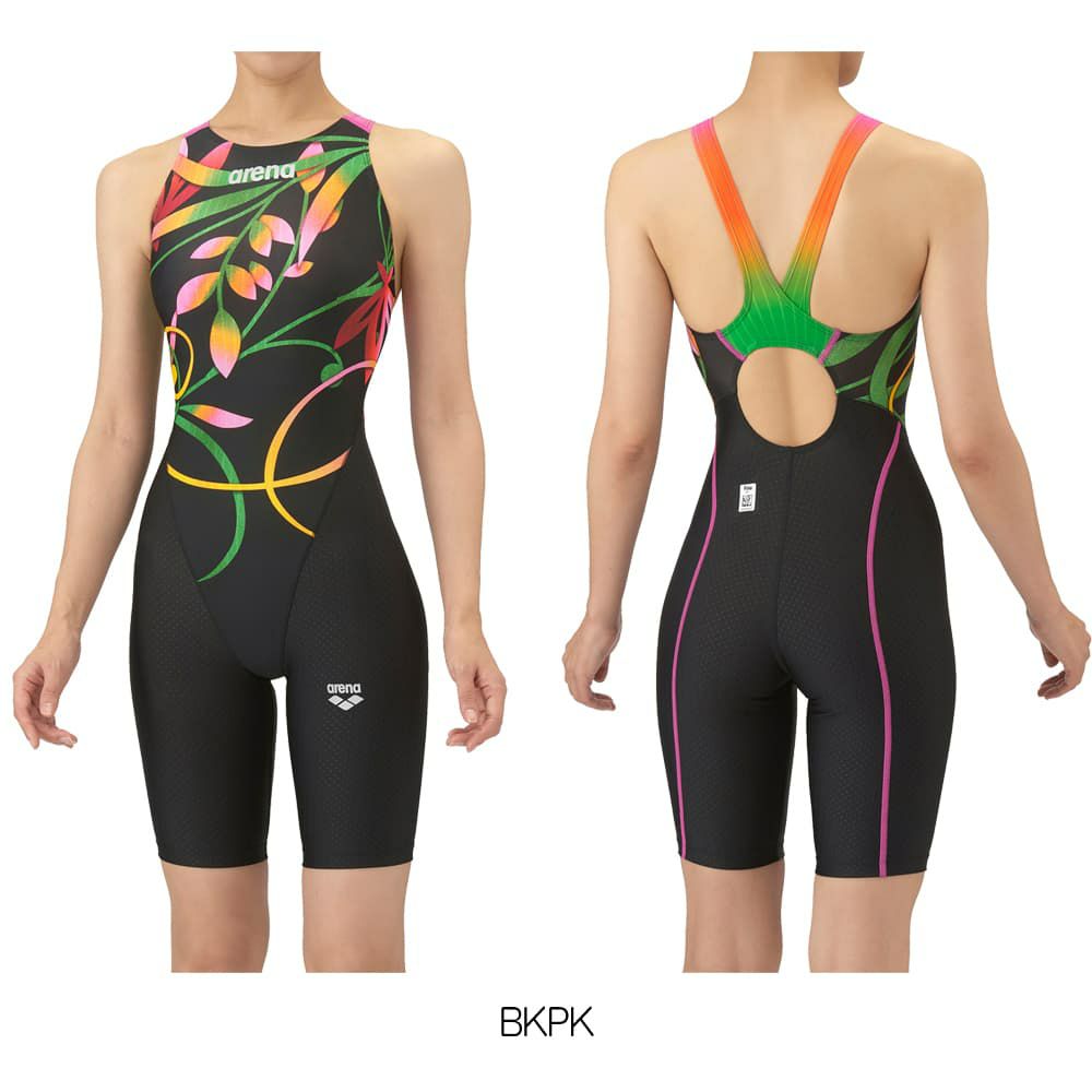 アリーナARENA競泳水着レディースWA承認モデルレーシングワンピーススパッツオープンバックハーフレッグオールインワンAQUARACINGAQUASTRIPE-D2025年秋冬モデルAS5FRC67Lfinaマークあり