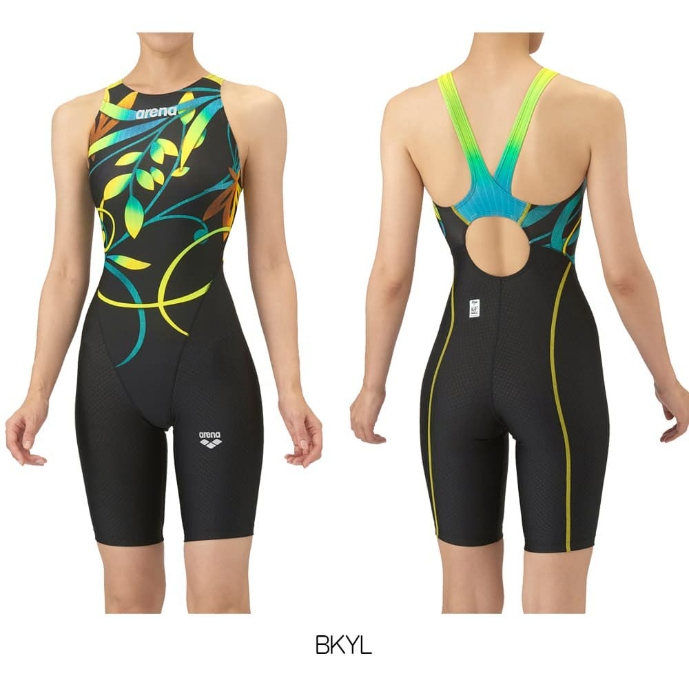 アリーナARENA競泳水着レディースWA承認モデルレーシングワンピーススパッツオープンバックハーフレッグオールインワンAQUARACINGAQUASTRIPE-D2025年秋冬モデルAS5FRC67Lfinaマークあり