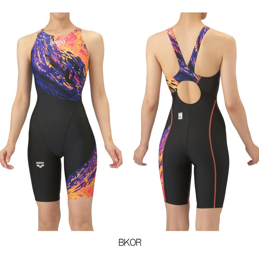 アリーナARENA競泳水着レディースWA承認モデルレーシングワンピーススパッツオープンバックハーフレッグオールインワンAQUARACINGAQUASTRIPE-D2025年秋冬モデルAS5FRC68Lfinaマークあり