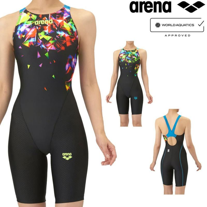アリーナARENA競泳水着レディースWA承認モデルレーシングワンピーススパッツオープンバックハーフレッグオールインワンAQUARACINGAQUASTRIPE-D2025年秋冬モデルAS5FRC69Lfinaマークあり