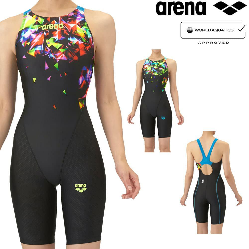 アリーナARENA競泳水着レディースWA承認モデルレーシングワンピーススパッツオープンバックハーフレッグオールインワンAQUARACINGAQUASTRIPE-D2025年秋冬モデルAS5FRC69Lfinaマークあり
