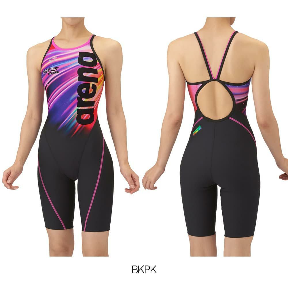アリーナARENA競泳水着練習用水着レディーストレーニングワンピーススパッツオープンバックハーフレッグオールインワンタフスーツタフスキンE競泳練習水着2025年秋冬モデルAS5FWM27L