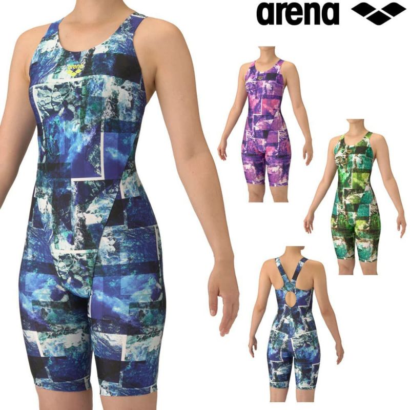 アリーナARENAフィットネス水着レディースフィットネスワンピーススパッツオープンバックハーフレッグぴったりパッドオールインワンAQUAEXAパッド付き2025年秋冬モデルAS5FWF05L