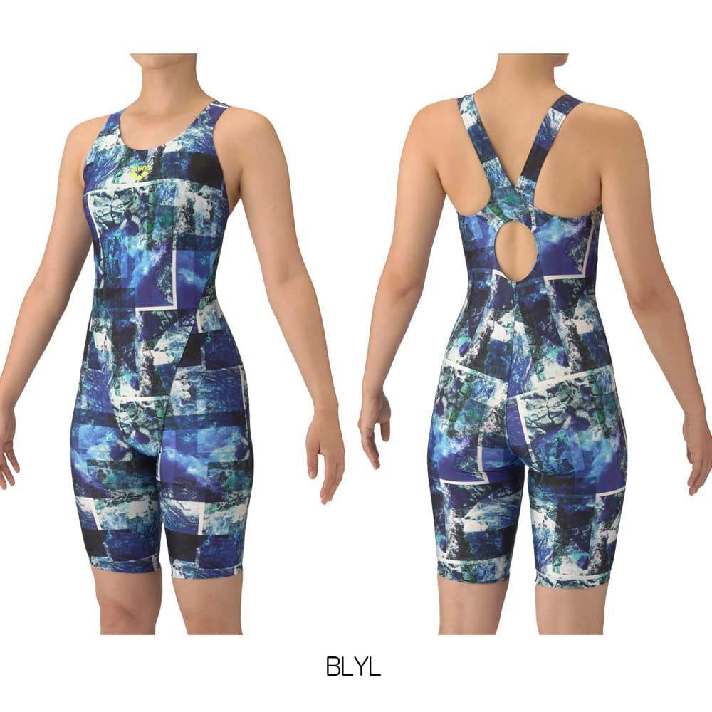 アリーナARENAフィットネス水着レディースフィットネスワンピーススパッツオープンバックハーフレッグぴったりパッドオールインワンAQUAEXAパッド付き2025年秋冬モデルAS5FWF05L