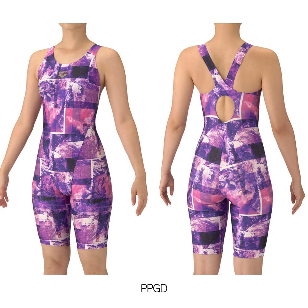 アリーナARENAフィットネス水着レディースフィットネスワンピーススパッツオープンバックハーフレッグぴったりパッドオールインワンAQUAEXAパッド付き2025年秋冬モデルAS5FWF05L