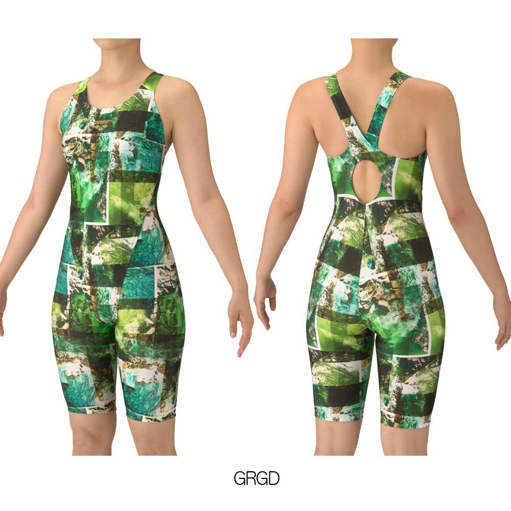 アリーナARENAフィットネス水着レディースフィットネスワンピーススパッツオープンバックハーフレッグぴったりパッドオールインワンAQUAEXAパッド付き2025年秋冬モデルAS5FWF05L