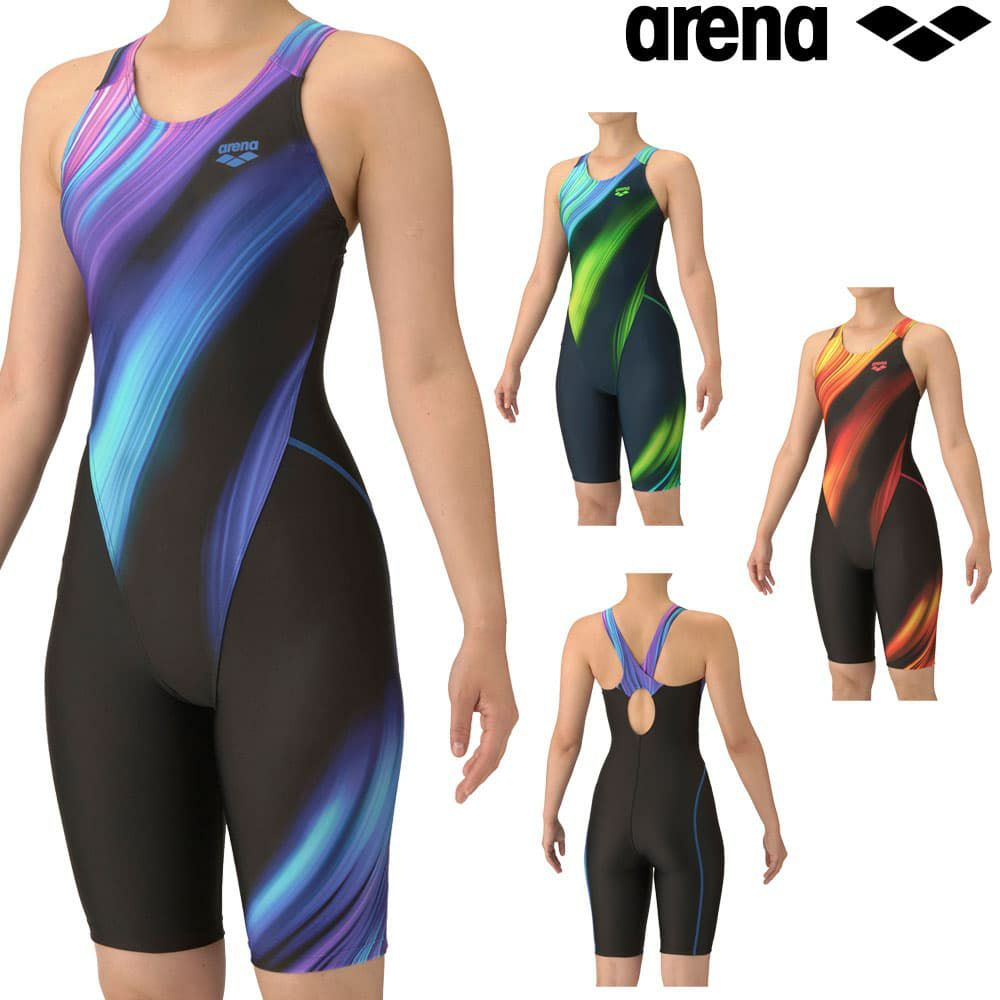 アリーナARENAフィットネス水着レディースフィットネスワンピーススパッツオープンバックハーフレッグぴったりパッドオールインワンAQUAEXAパッド付き2025年秋冬モデルAS5FWF07L