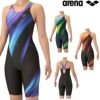 アリーナARENAフィットネス水着レディースフィットネスワンピーススパッツオープンバックハーフレッグぴったりパッドオールインワンAQUAEXAパッド付き2025年秋冬モデルAS5FWF07L