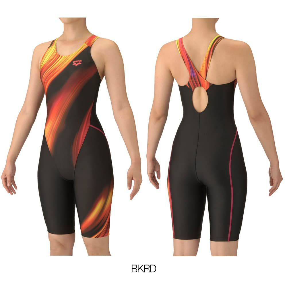 アリーナARENAフィットネス水着レディースフィットネスワンピーススパッツオープンバックハーフレッグぴったりパッドオールインワンAQUAEXAパッド付き2025年秋冬モデルAS5FWF07L