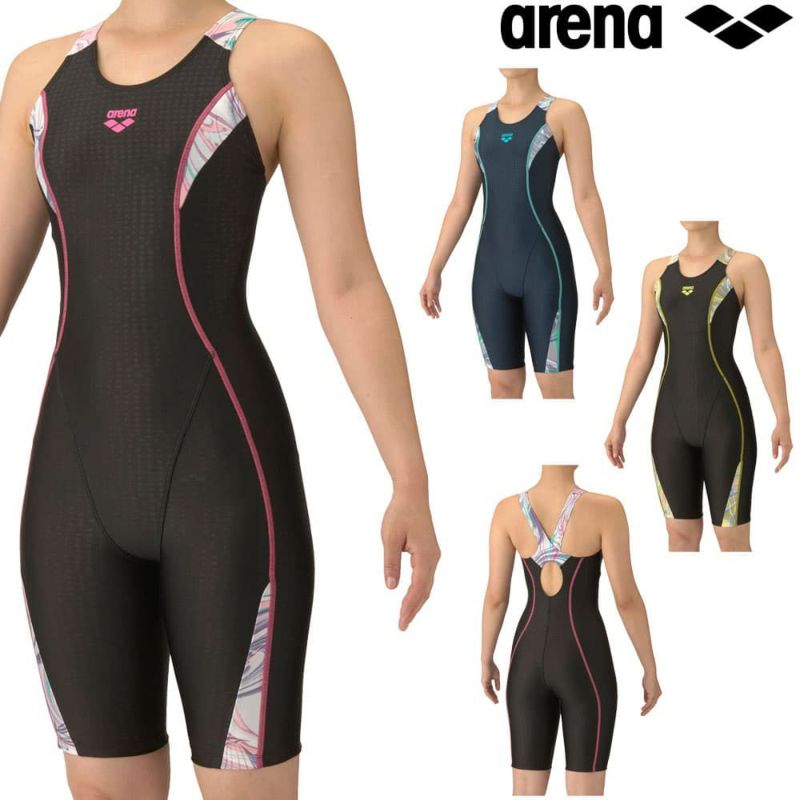 アリーナARENAフィットネス水着レディースフィットネスワンピーススパッツオープンバックハーフレッグぴったりパッドオールインワンAQUAEXAパッド付き2025年秋冬モデルAS5FWF08L