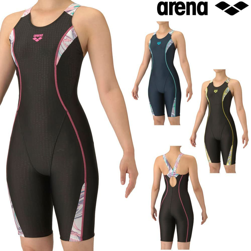 アリーナARENAフィットネス水着レディースフィットネスワンピーススパッツオープンバックハーフレッグぴったりパッドオールインワンAQUAEXAパッド付き2025年秋冬モデルAS5FWF08L