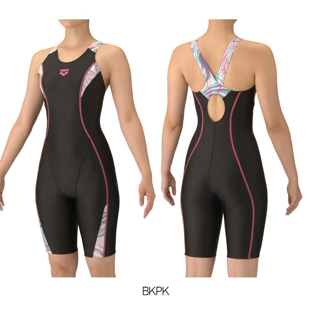 アリーナARENAフィットネス水着レディースフィットネスワンピーススパッツオープンバックハーフレッグぴったりパッドオールインワンAQUAEXAパッド付き2025年秋冬モデルAS5FWF08L