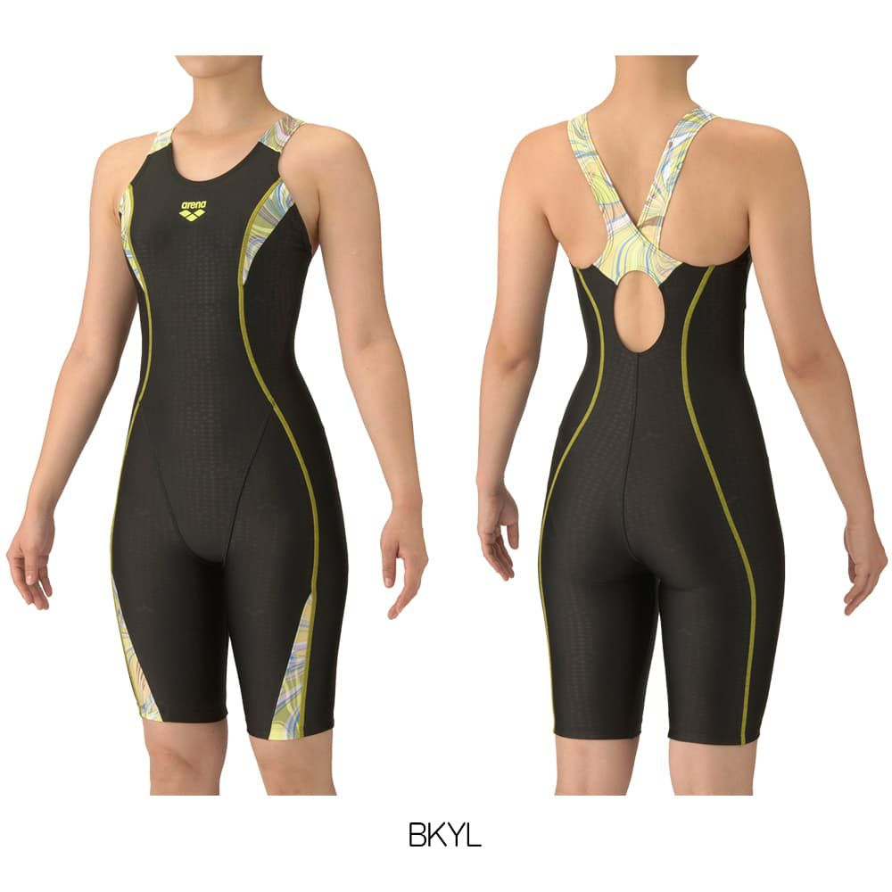 アリーナARENAフィットネス水着レディースフィットネスワンピーススパッツオープンバックハーフレッグぴったりパッドオールインワンAQUAEXAパッド付き2025年秋冬モデルAS5FWF08L