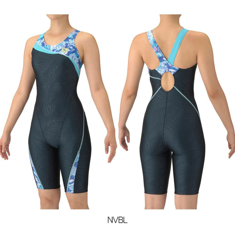 アリーナARENAフィットネス水着レディースフィットネスワンピーススパッツオープンバックハーフレッグぴったりパッドオールインワンAQUAEXAパッド付き2025年秋冬モデルAS5FWF09L