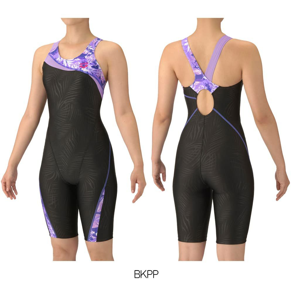 アリーナARENAフィットネス水着レディースフィットネスワンピーススパッツオープンバックハーフレッグぴったりパッドオールインワンAQUAEXAパッド付き2025年秋冬モデルAS5FWF09L