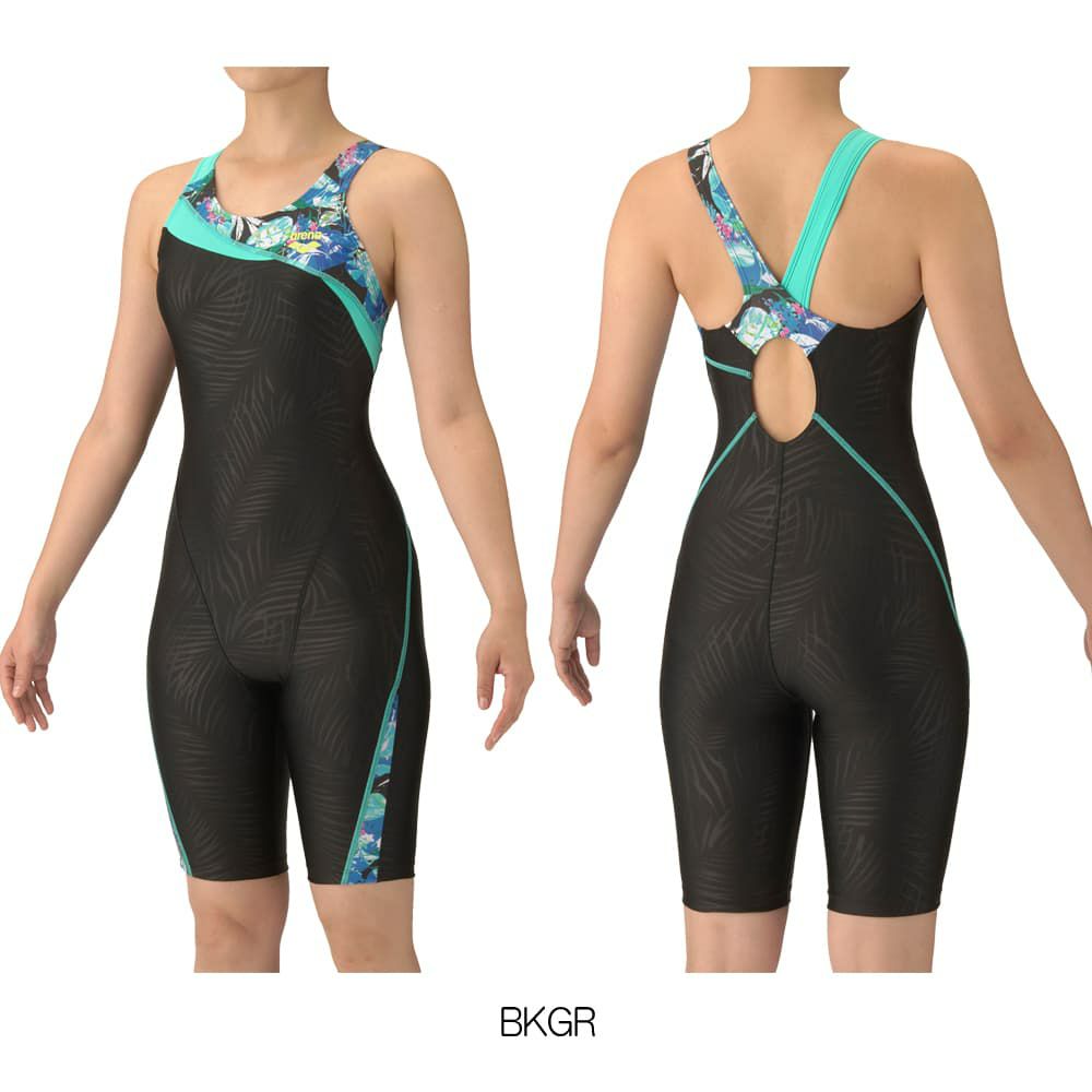 アリーナARENAフィットネス水着レディースフィットネスワンピーススパッツオープンバックハーフレッグぴったりパッドオールインワンAQUAEXAパッド付き2025年秋冬モデルAS5FWF09L