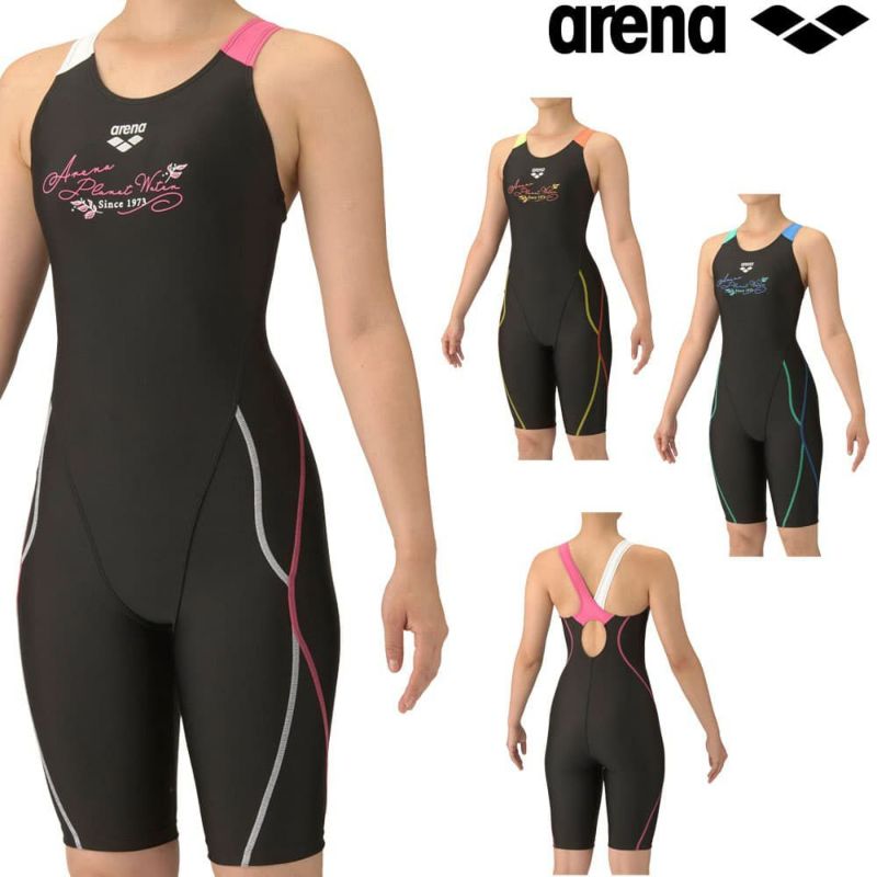 アリーナARENAフィットネス水着レディースフィットネスワンピーススパッツオープンバックハーフレッグひっかけパッドオールインワンAQUAEXAパッド付き2025年秋冬モデルAS5FWF10L