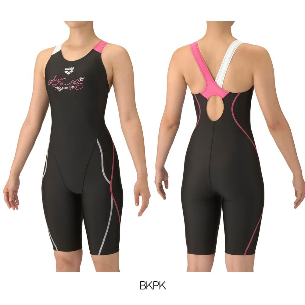 アリーナARENAフィットネス水着レディースフィットネスワンピーススパッツオープンバックハーフレッグひっかけパッドオールインワンAQUAEXAパッド付き2025年秋冬モデルAS5FWF10L