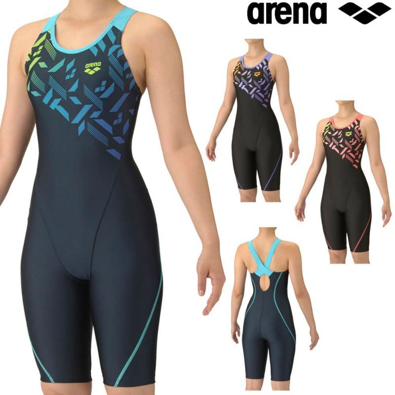 アリーナARENAフィットネス水着レディースフィットネスワンピーススパッツオープンバックハーフレッグぴったりパッドオールインワンAQUAEXAパッド付き2025年秋冬モデルAS5FWF11L