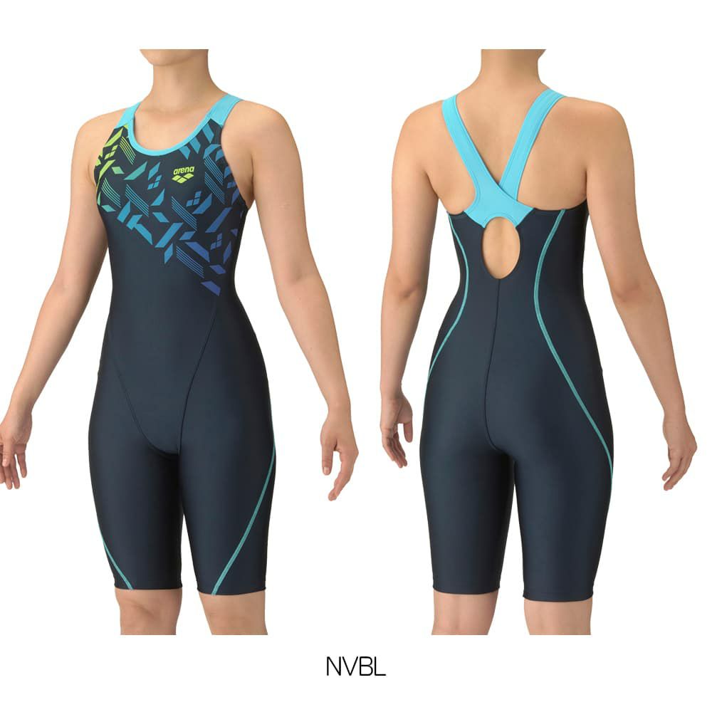 アリーナARENAフィットネス水着レディースフィットネスワンピーススパッツオープンバックハーフレッグぴったりパッドオールインワンAQUAEXAパッド付き2025年秋冬モデルAS5FWF11L