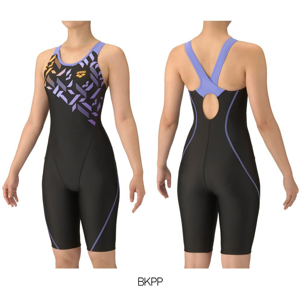 アリーナARENAフィットネス水着レディースフィットネスワンピーススパッツオープンバックハーフレッグぴったりパッドオールインワンAQUAEXAパッド付き2025年秋冬モデルAS5FWF11L