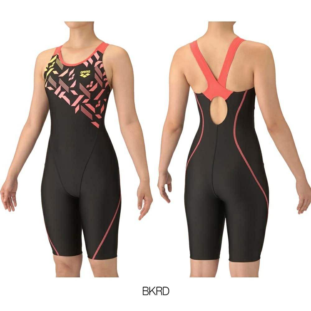 アリーナARENAフィットネス水着レディースフィットネスワンピーススパッツオープンバックハーフレッグぴったりパッドオールインワンAQUAEXAパッド付き2025年秋冬モデルAS5FWF11L