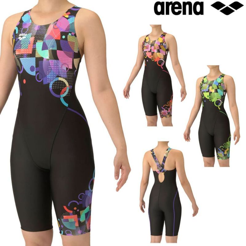 アリーナARENAフィットネス水着レディースフィットネスワンピーススパッツオープンバックハーフレッグひっかけパッドオールインワンAQUAEXAパッド付き2025年秋冬モデルAS5FWF12L