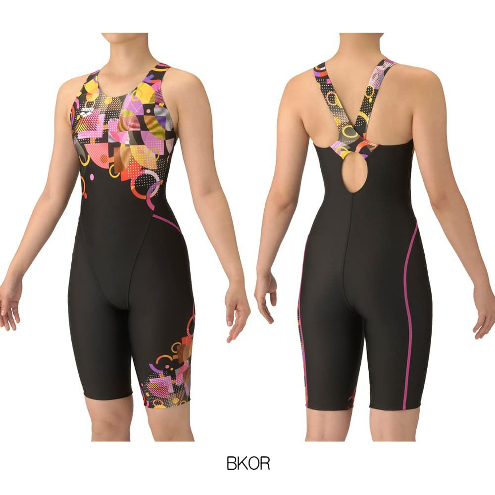 アリーナARENAフィットネス水着レディースフィットネスワンピーススパッツオープンバックハーフレッグひっかけパッドオールインワンAQUAEXAパッド付き2025年秋冬モデルAS5FWF12L