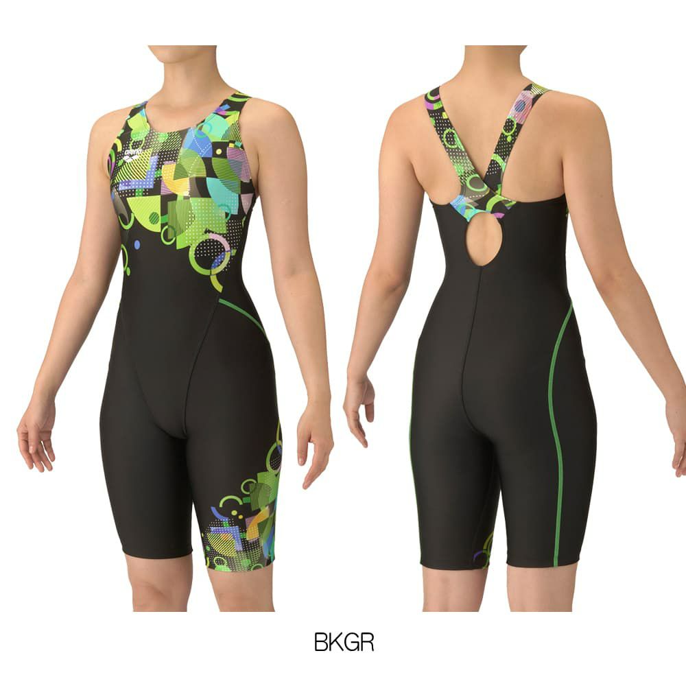 アリーナARENAフィットネス水着レディースフィットネスワンピーススパッツオープンバックハーフレッグひっかけパッドオールインワンAQUAEXAパッド付き2025年秋冬モデルAS5FWF12L