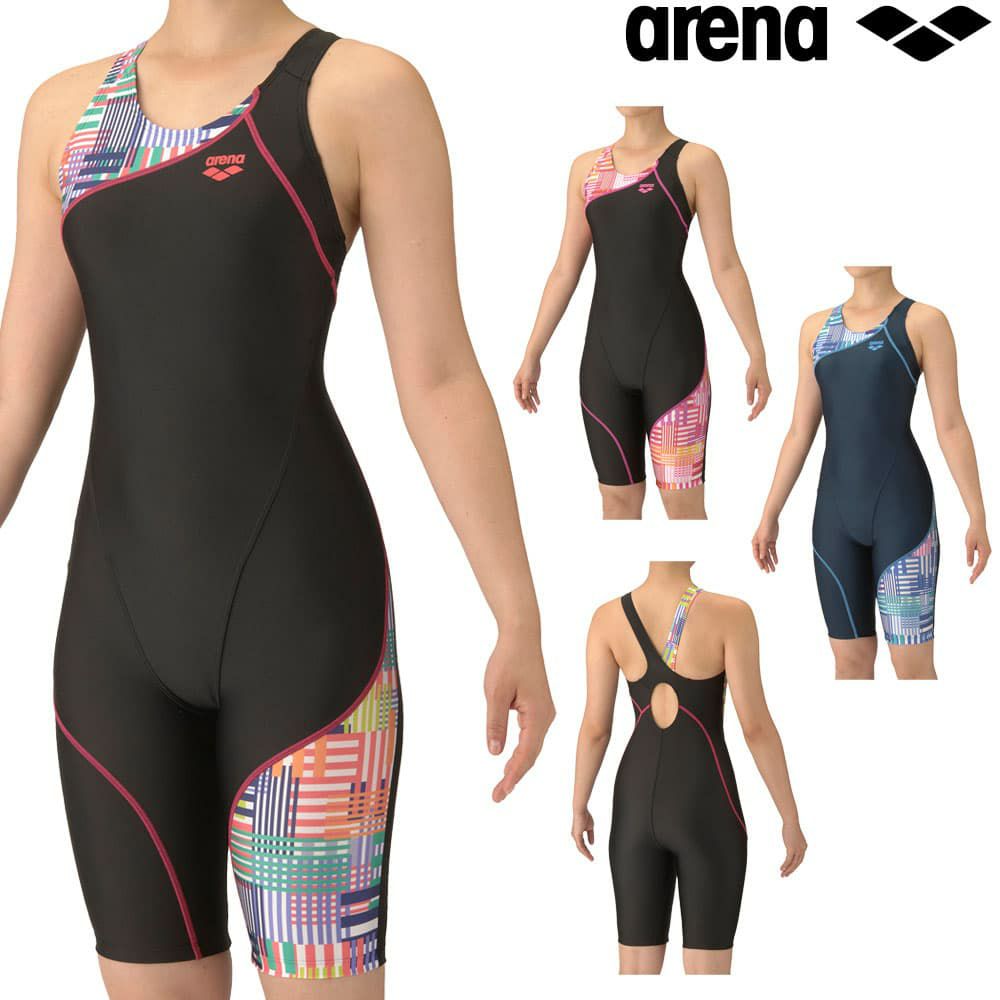 アリーナARENAフィットネス水着レディースフィットネスワンピーススパッツオープンバックハーフレッグぴったりパッドオールインワンAQUAEXAパッド付き2025年秋冬モデルAS5FWF13L