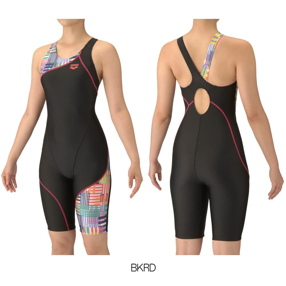 アリーナARENAフィットネス水着レディースフィットネスワンピーススパッツオープンバックハーフレッグぴったりパッドオールインワンAQUAEXAパッド付き2025年秋冬モデルAS5FWF13L