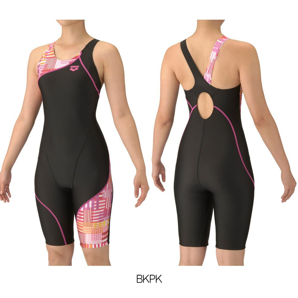 アリーナARENAフィットネス水着レディースフィットネスワンピーススパッツオープンバックハーフレッグぴったりパッドオールインワンAQUAEXAパッド付き2025年秋冬モデルAS5FWF13L