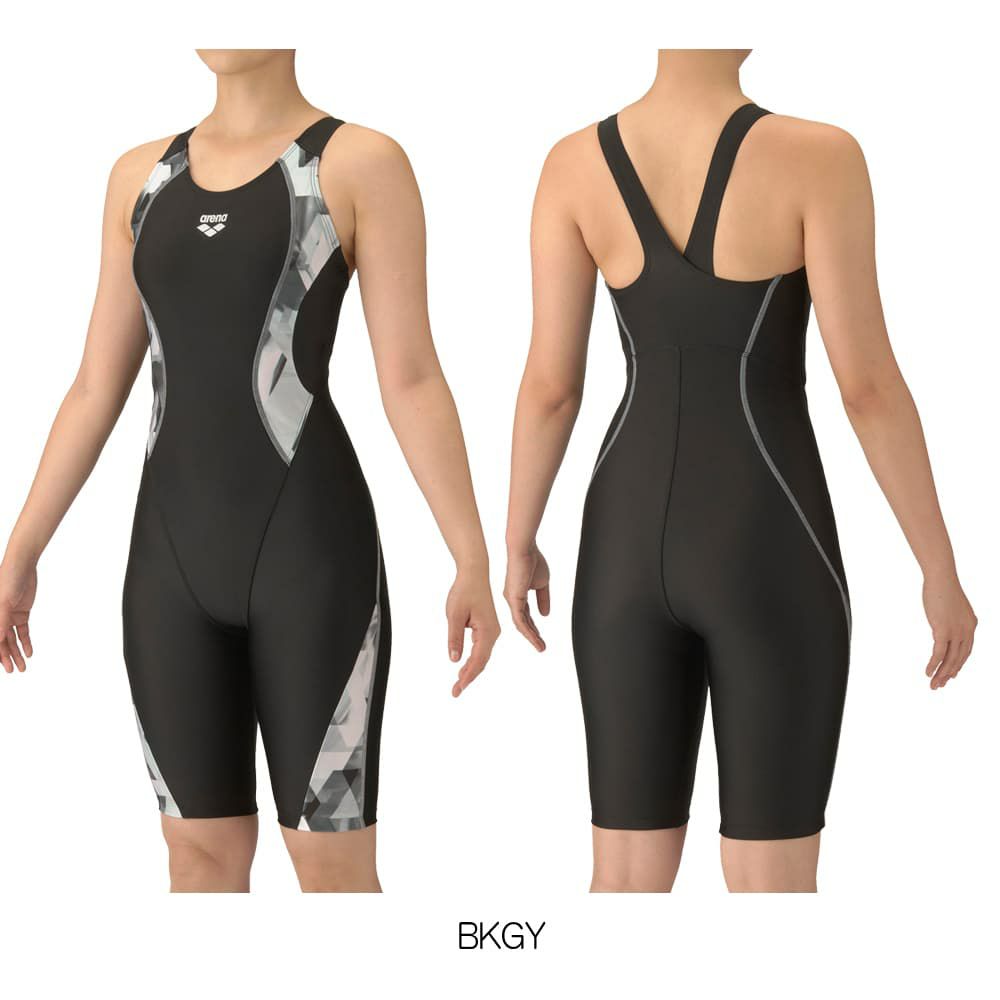 アリーナARENAフィットネス水着レディースフィットネスワンピーススパッツカバーバックハーフレッグぴったりパッドオールインワンAQUAEXAパッド付き2025年秋冬モデルAS5FWF14L