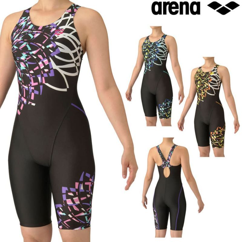 アリーナARENAフィットネス水着レディースフィットネスワンピーススパッツオープンバックハーフレッグぴったりパッドオールインワンAQUAEXAパッド付き2025年秋冬モデルAS5FWF15L