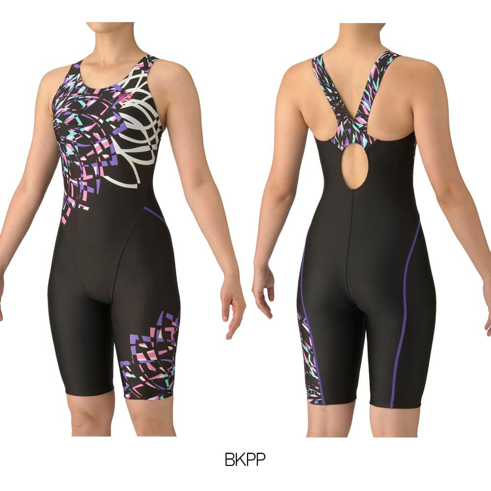 アリーナARENAフィットネス水着レディースフィットネスワンピーススパッツオープンバックハーフレッグぴったりパッドオールインワンAQUAEXAパッド付き2025年秋冬モデルAS5FWF15L