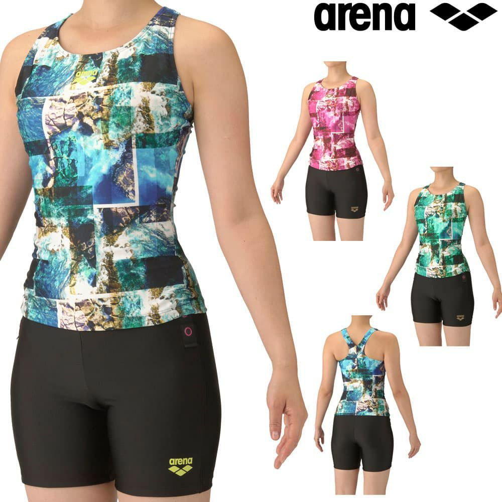 アリーナARENAフィットネス水着レディースフィットネスセパレーツYバックミドルレッグ差し込みパッドパッド付き2025年秋冬モデルAS5FWF51L