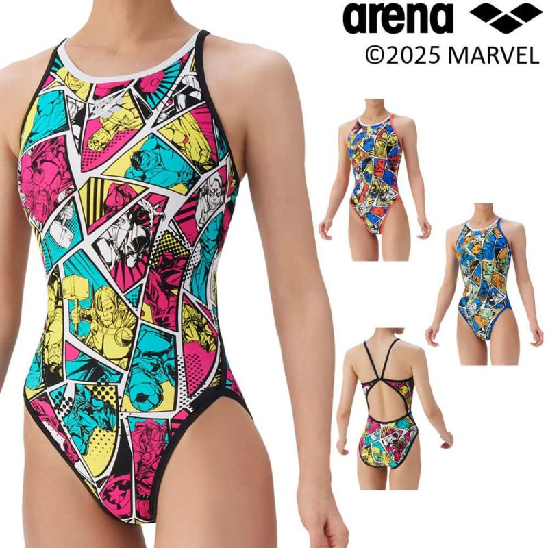 アリーナARENA競泳水着練習用水着レディーストレーニングワンピースオープンバックMARVELマーベルタフスーツ競泳練習水着2025年秋冬モデルAS5FWM50L