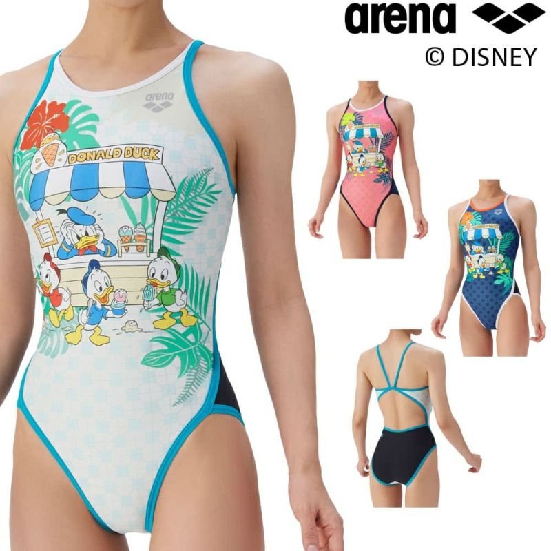 アリーナARENA競泳水着練習用水着レディーストレーニングワンピースオープンバックディズニー“ドナルド・ダック”“ヒューイ・デューイ・ルーイ”タフスーツ競泳練習水着2025年秋冬モデルAS5FWM52L