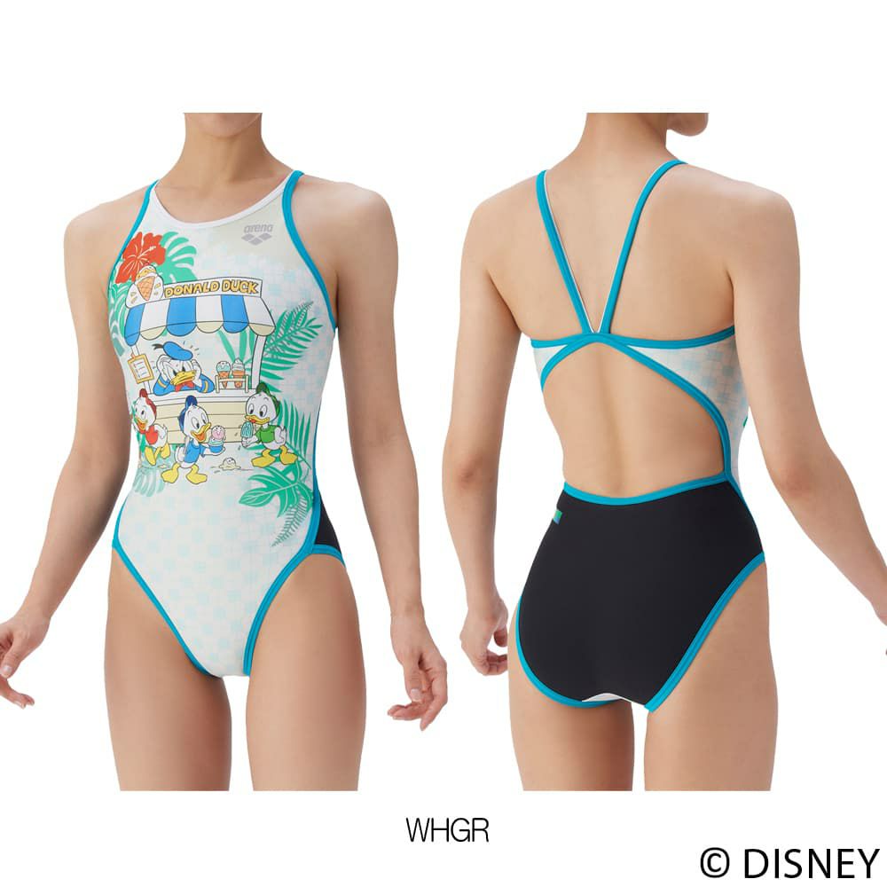 アリーナARENA競泳水着練習用水着レディーストレーニングワンピースオープンバックディズニー“ドナルド・ダック”“ヒューイ・デューイ・ルーイ”タフスーツ競泳練習水着2025年秋冬モデルAS5FWM52L